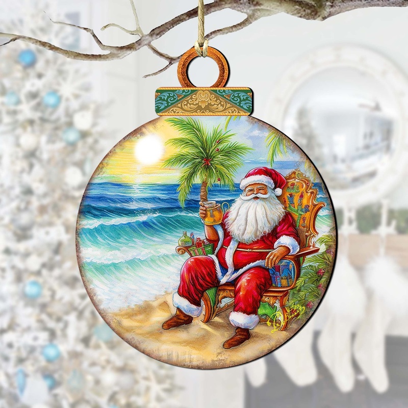 Coastal Christmas Decor – Sunset with Santa Wooden Ornaments by G. Debrekht Coastal Holiday Decor – 8688183