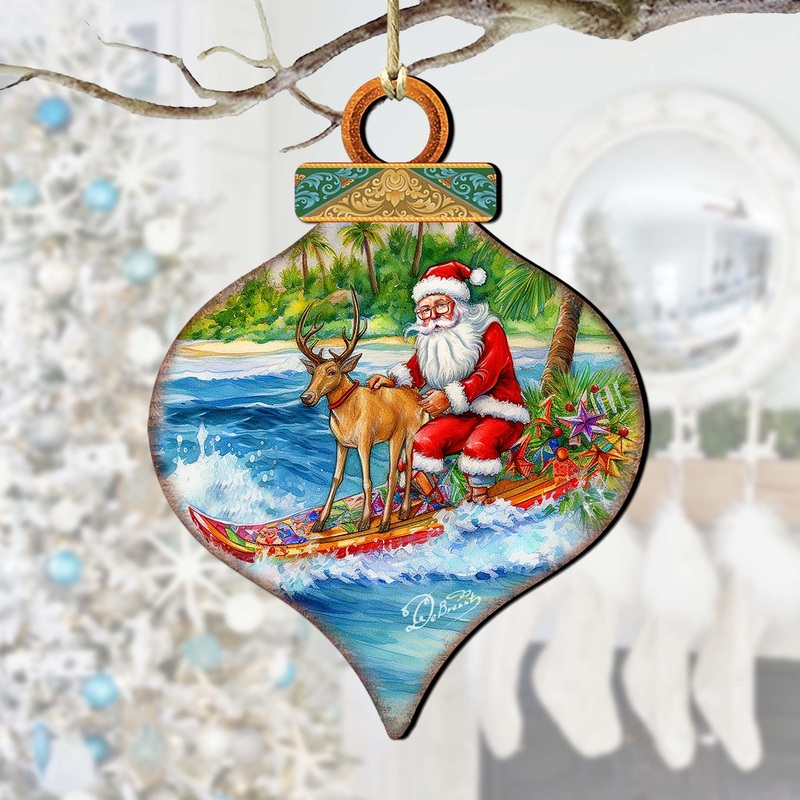 Coastal Christmas Decor – Surfing with Santa Wooden Ornaments by  Coastal Holiday Decor – 8688309
