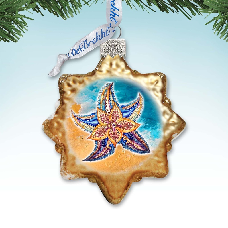 Coastal Christmas Ornaments – Mosaic Starfish Keepsake Glass Ornaments by G. Debrekht – Christmas Decor – 777410