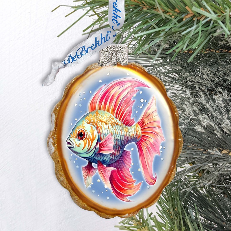 Coastal Decorations – Red Fins Fish Keepsake Glass Ornaments by G. Debrekht – Christmas Decor – 777408