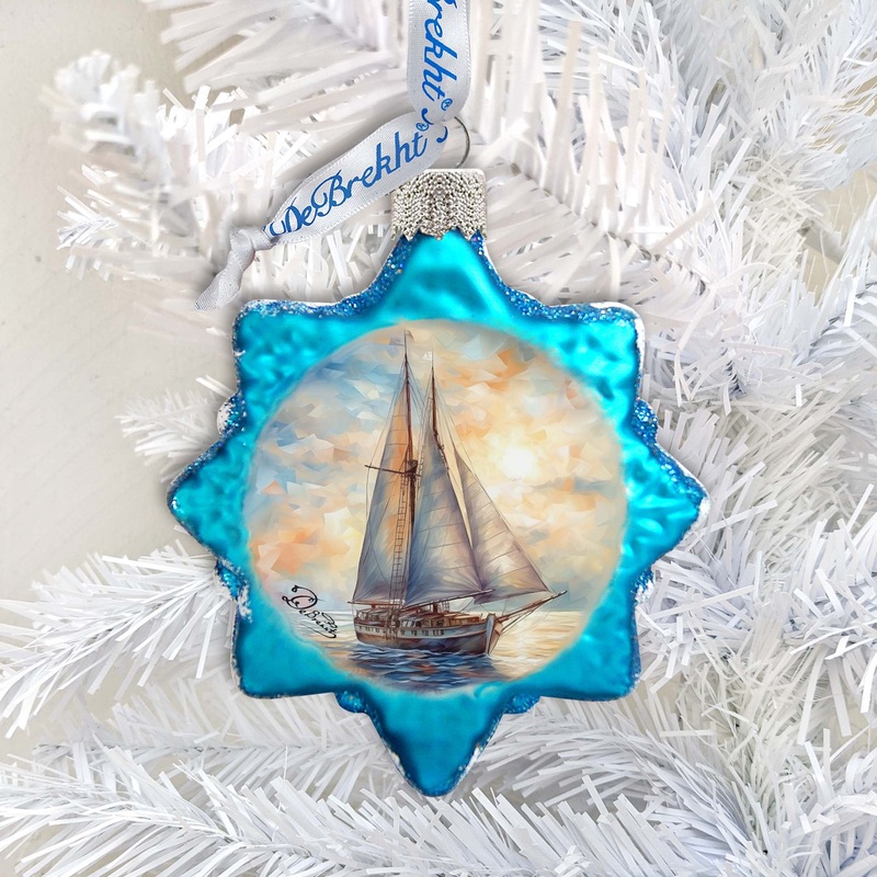 Coastal Decorations  Sailboat Keepsake Glass Ornaments by G. Debrekht – Coastal Holiday Decor – 777401