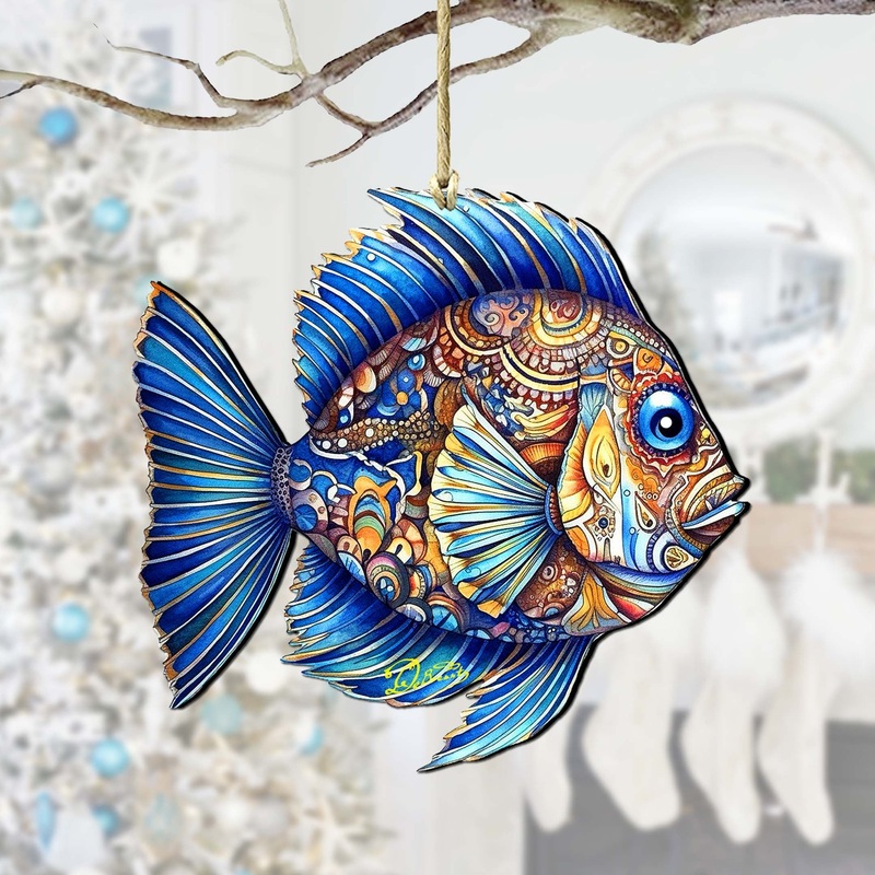 Coastal Decorations – Sapphire Sea Fish Wooden Ornaments by G. Debrekht Coastal Holiday Decor – 8688307