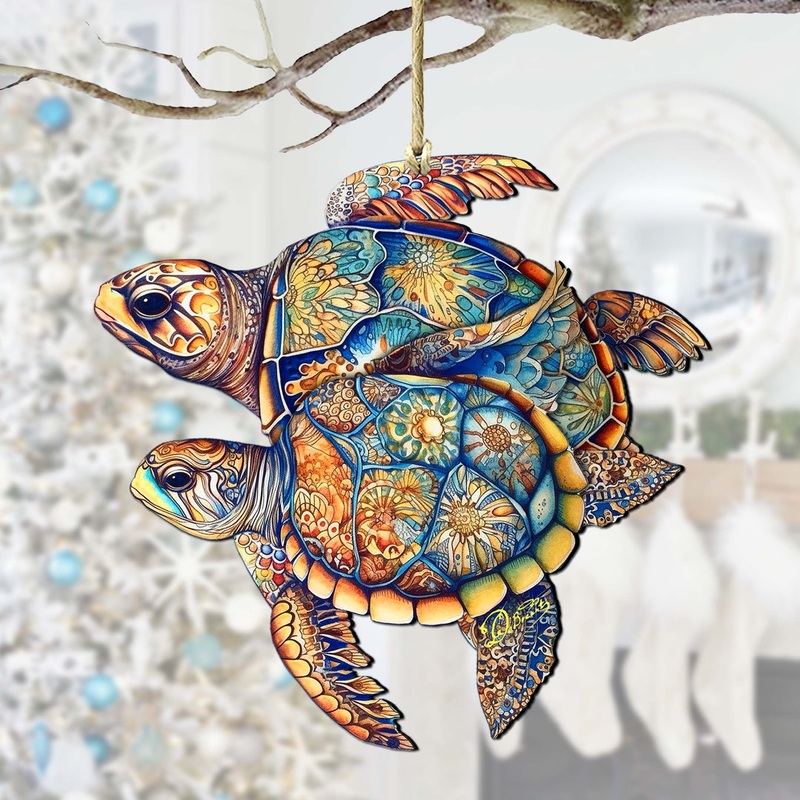 Coastal Decorations – Turtles Wooden Ornaments by  Coastal Holiday Decor – 8688192