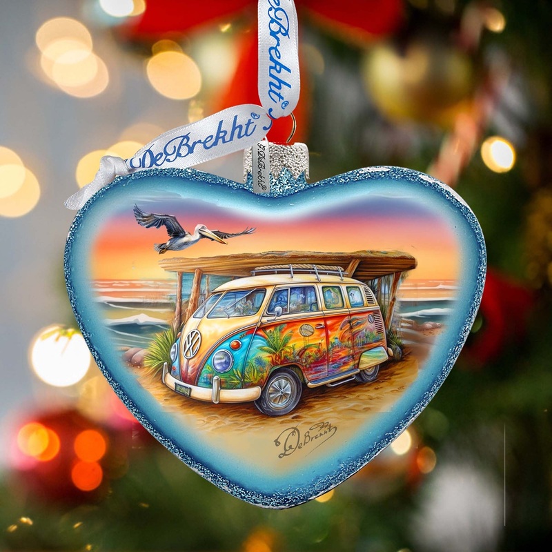 Coastal Truck Heart Glass Ornament by G. Debrekht – Christmas Decor – 753-091