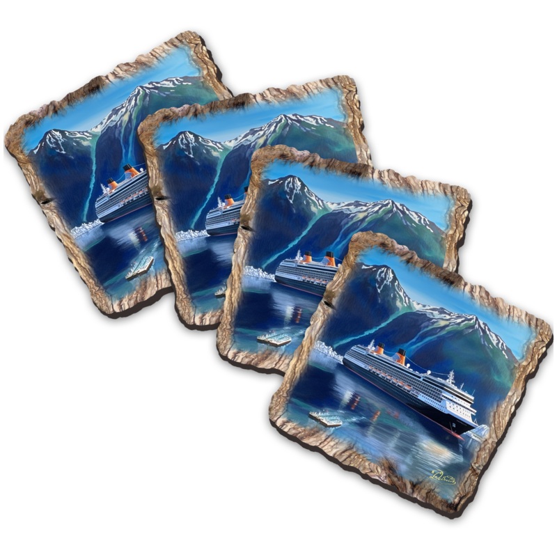 Cruise Ship Wooden Cork Coasters Gift Set of 4 by Nature Wonders Coastal Nature Wildlife Decor  – 95392C-S4