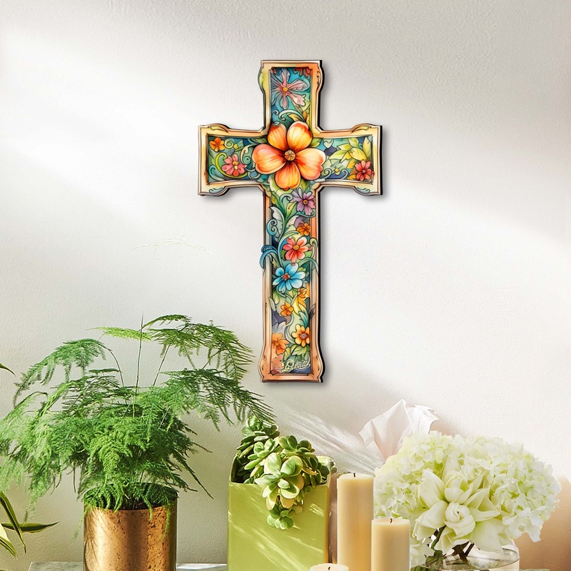 Easter Blossom Wooden Cross by G. Debrekht – Easter Spring Decor – 88165