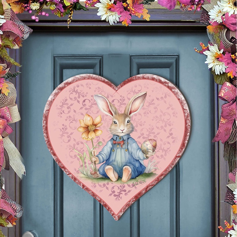 Easter Bunny Heart Holiday Door Decor by G. Debrekht – Easter Spring Decor – 8652780H
