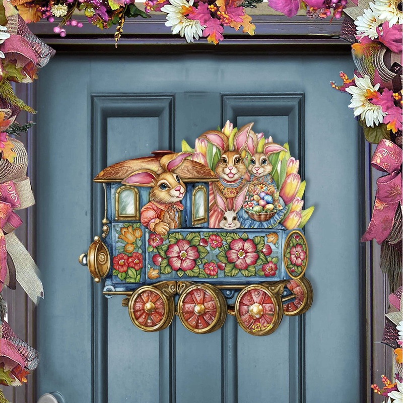 Easter Bunny Train Holiday Door Decor by G. Debrekht – Easter Spring Decor – 8652781H
