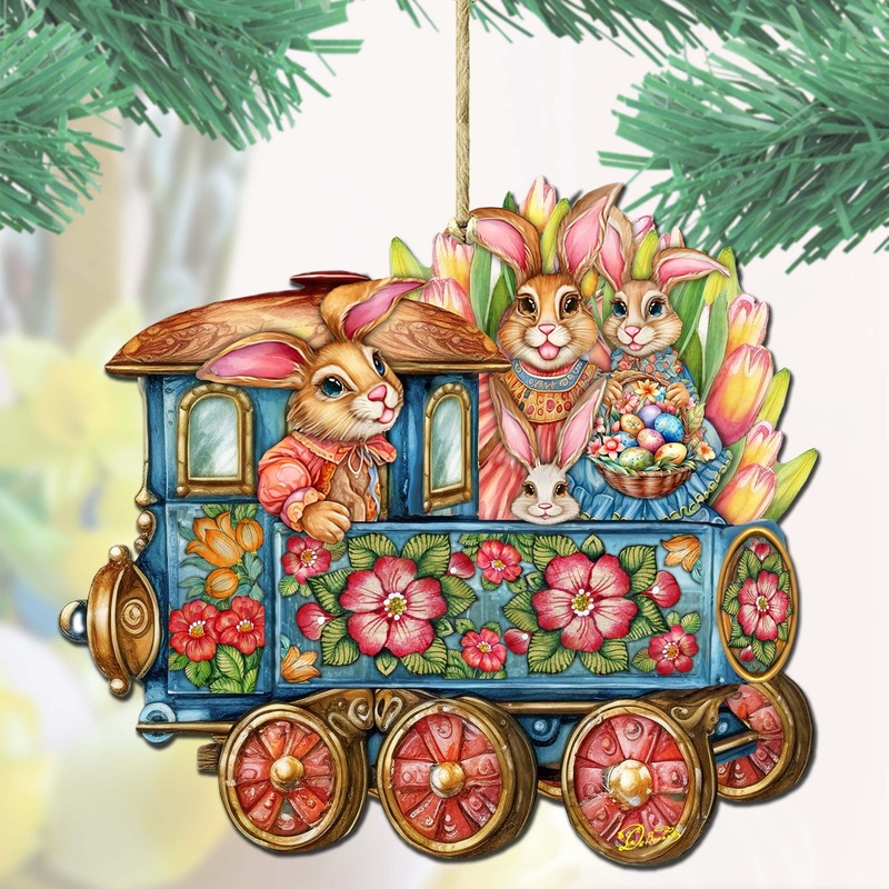 Easter Bunny Train Wooden Ornaments by G. DeBrekht Easter Spring Decor – 8652781