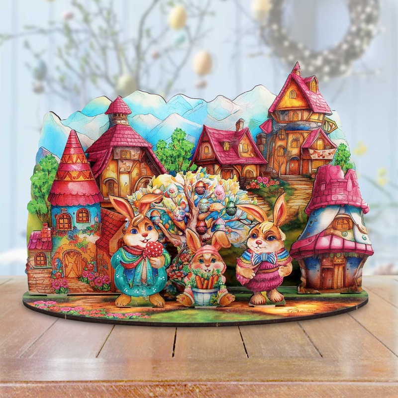 Easter Bunny Village Decorative Village Set by G. Debrekht Easter Spring Decor – 852769