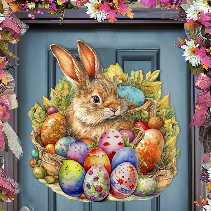 Easter Bunny with Eggs Holiday Door Decor by G. Debrekht – Easter Spring Decor – 8652766H