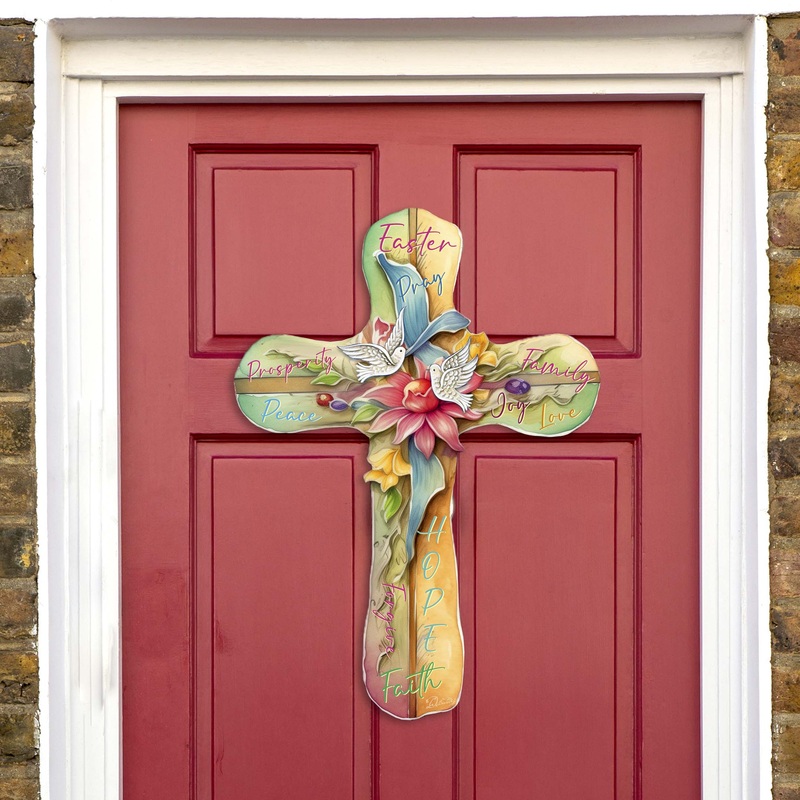 Easter Cross with Doves Holiday Door Decor by G. Debrekht – Easter Spring Decor – 8688167H