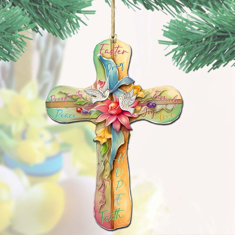 Easter Cross with Doves Wooden Ornaments by G. DeBrekht Easter Spring Decor – 8688167