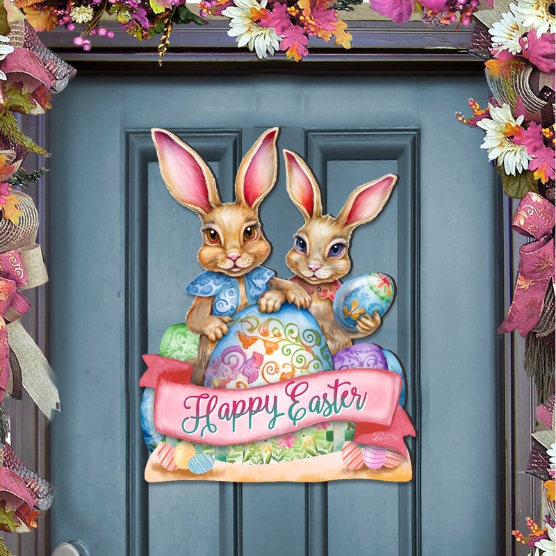 Easter Door Hanger, Easter Gift – Happy Easter Bunnies Easter Door Decor by G. DeBrekht – Easter Spring Decor – 8652782H