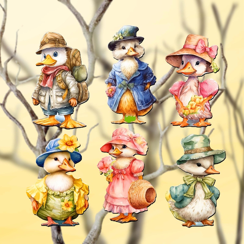 Easter Ducks Decorative Wooden Clip-on Ornaments Set of 6 by G. Debrekht – Easter Decor – 8090043C-S6