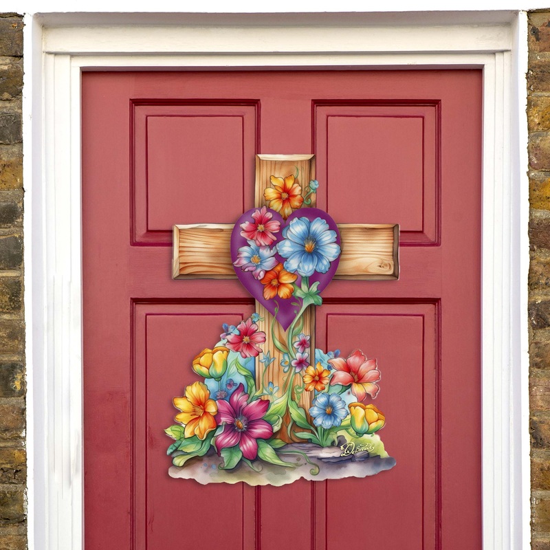 Easter Floral Cross Holiday Door Decor by G. Debrekht – Easter Spring Decor – 8688166H