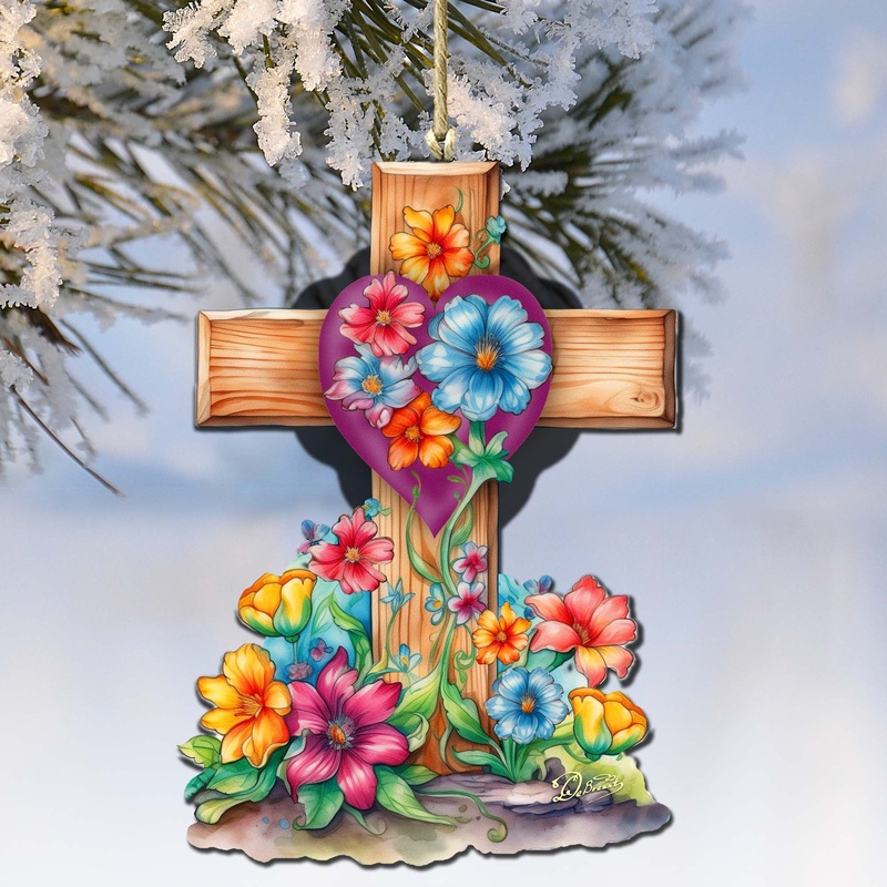 Easter Floral Cross Wooden Ornaments by G. DeBrekht Easter Spring Dcor – 8688166