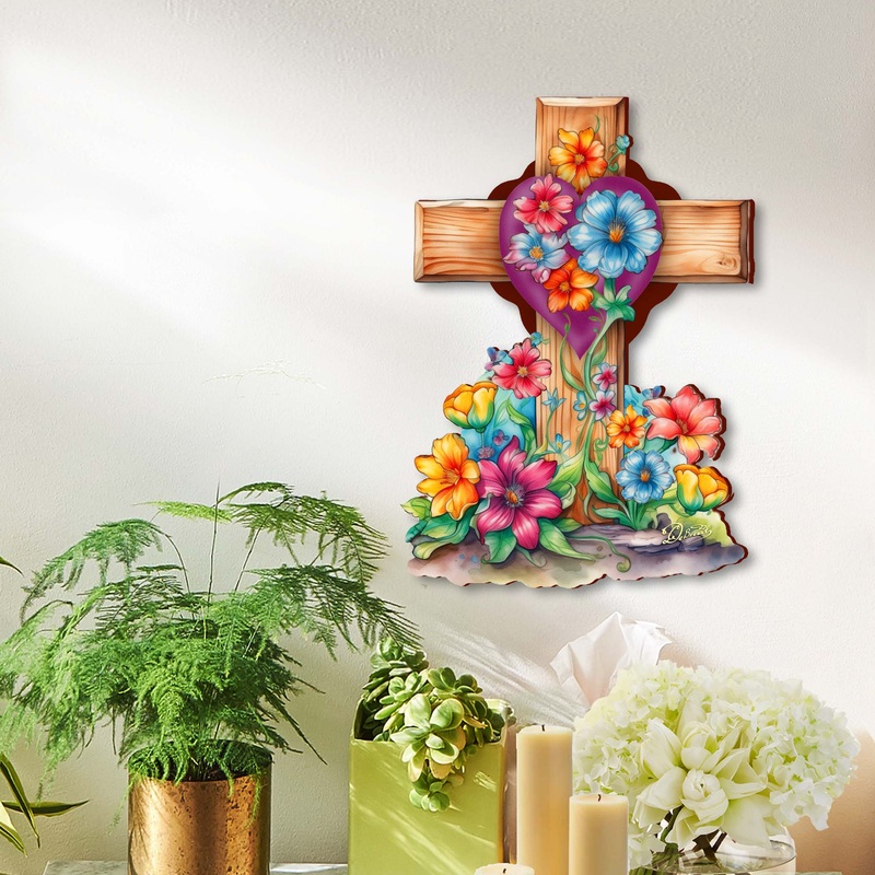 Easter Floral Wooden Cross by G. Debrekht – Easter Spring Decor – 88166