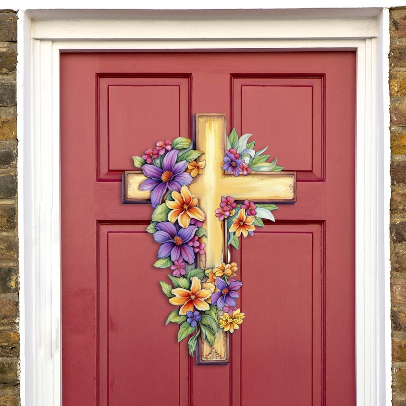 Garden Serenity Cross Holiday Door Decor by G. Debrekht – Easter Spring Decor – 8688168H