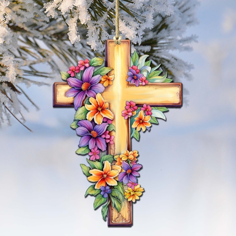 Garden Serenity Cross Wooden Ornaments by G. DeBrekht Easter Spring Dcor – 8688168