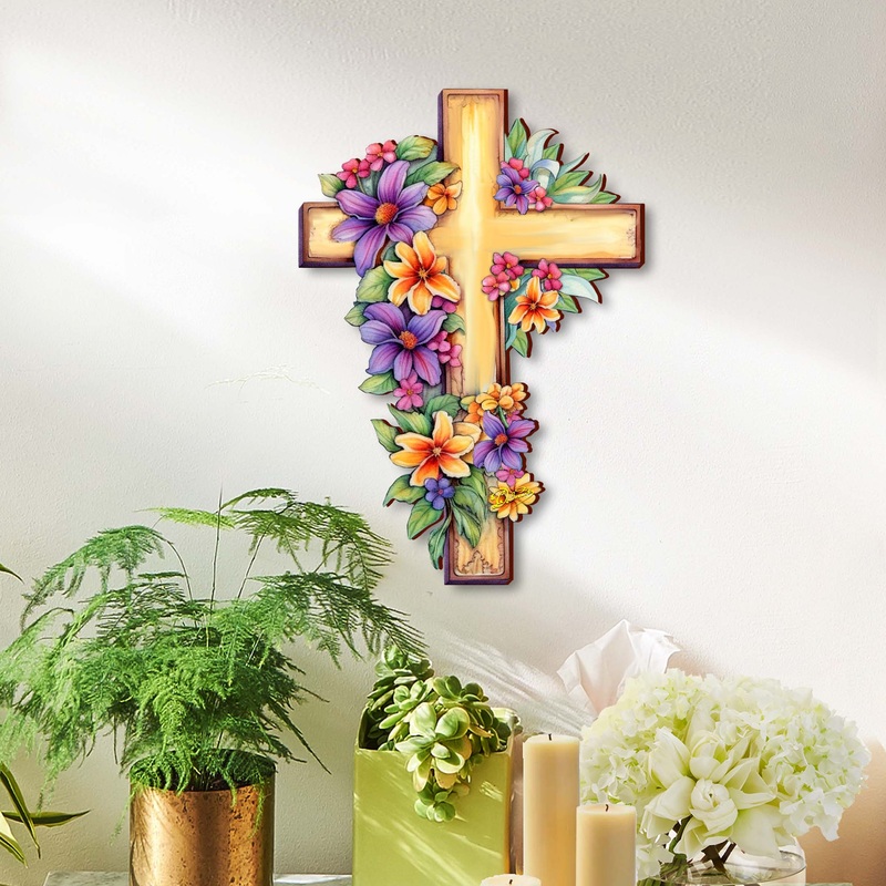 Garden Serenity Wooden Cross by G. Debrekht – Easter Spring Decor – 88168