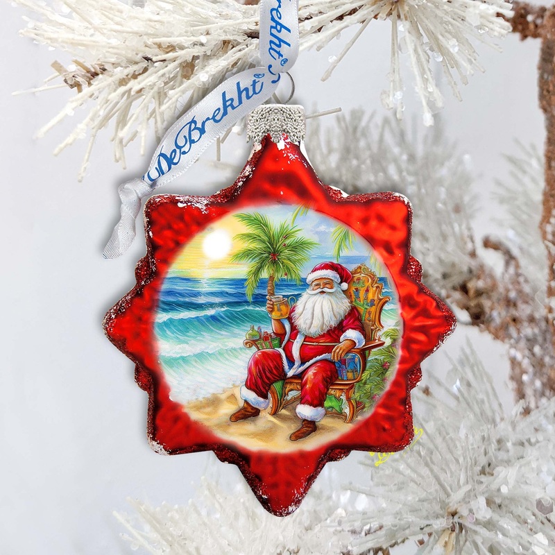 Glass Christmas Ornaments – Sunset with Santa Keepsake Glass Ornaments by G. Debrekht – Christmas Decor – 777414