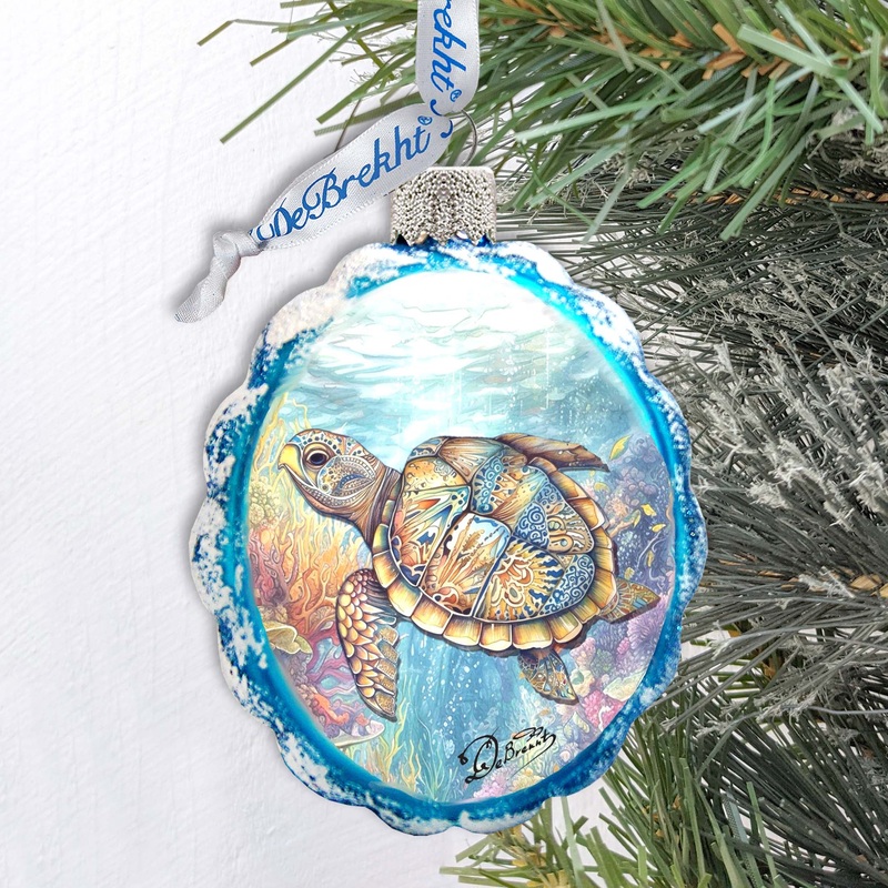 Glass Christmas Ornaments – Turtle Keepsake Glass Ornaments by G. Debrekht – Coastal Holiday Decor – 777396