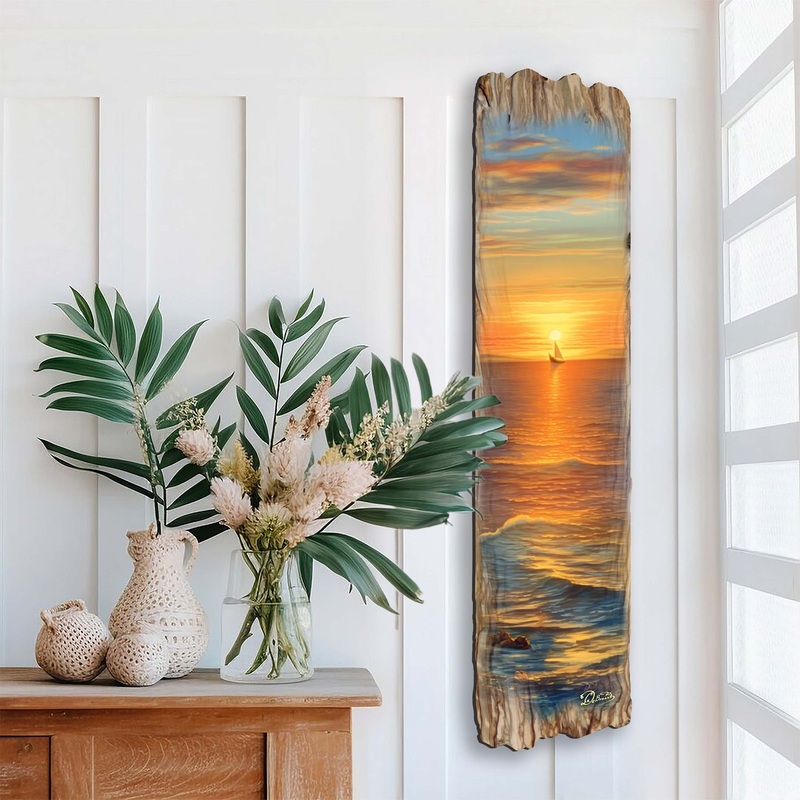Golden Sunset Wooden Wall Art by G. DeBrekht Coastal Decor – 8491112W