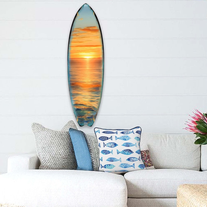 Golden Waves Surfboard Coastal Wall Art by G. DeBrekht – Coastal Holiday Decor – 8490134HS