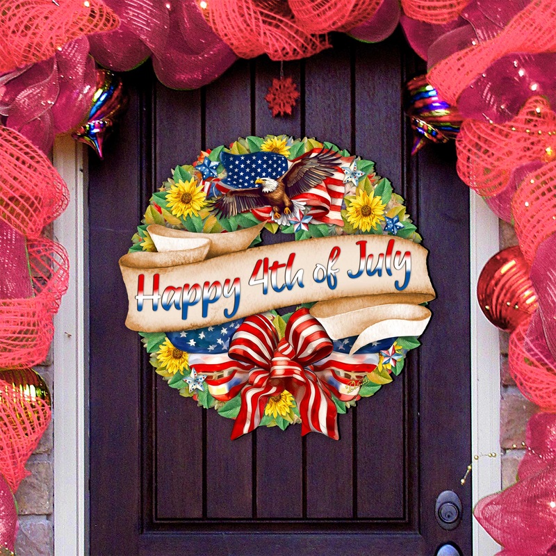 Happy 4th of July Wreath Decorative Holiday Door Decor by G. DeBrekht – American Christmas Decor – 8652791H