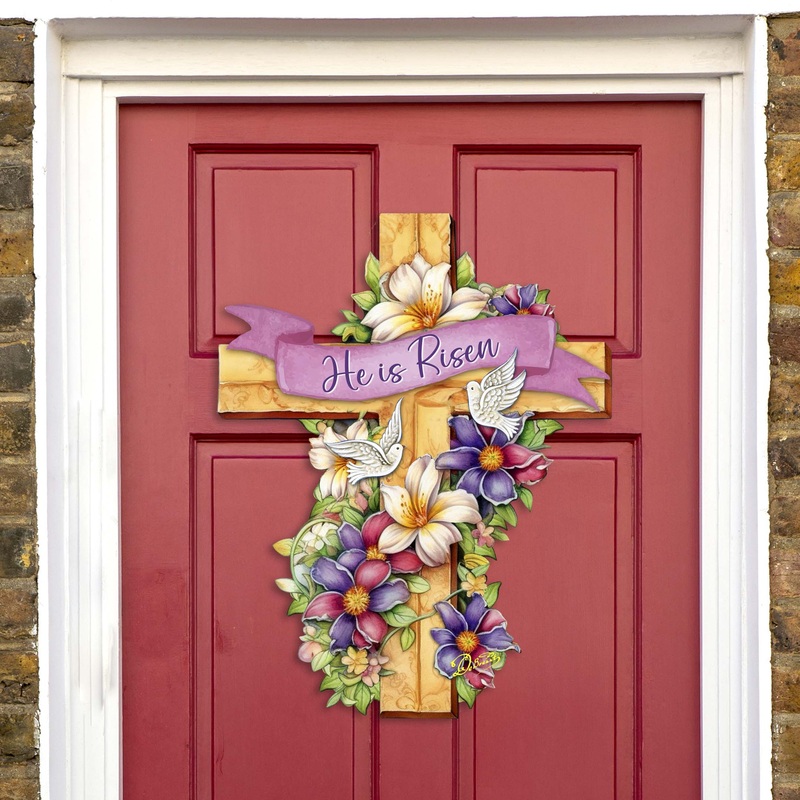 He is Risen Cross Holiday Door Decor by G. Debrekht – Easter Spring Decor – 8688162H