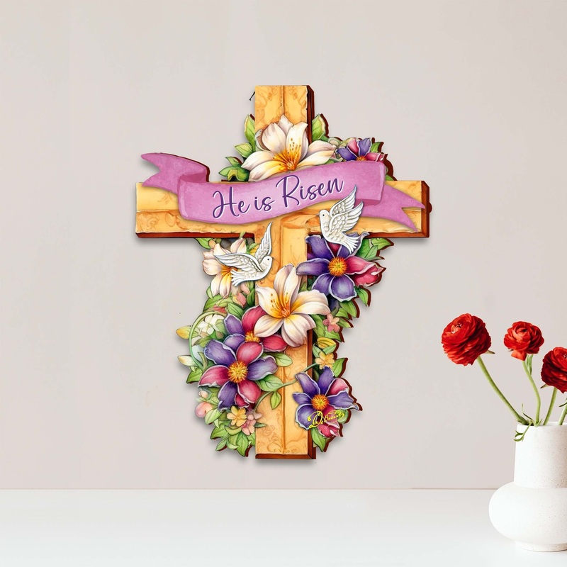 He is Risen Wooden Cross by G. Debrekht – Easter Spring Decor – 88162