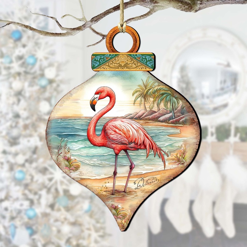 Holiday Coastal Decor – Flamingo Charm Wooden Ornaments by G. Debrekht – Coastal Holiday Decor – 8688173