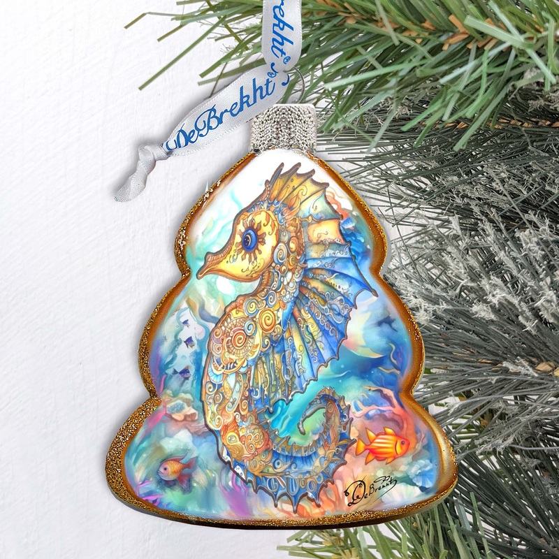 Holiday Coastal Decor – Seahorse Keepsake Glass Ornaments by G. Debrekht – Coastal Holiday Decor – 777398