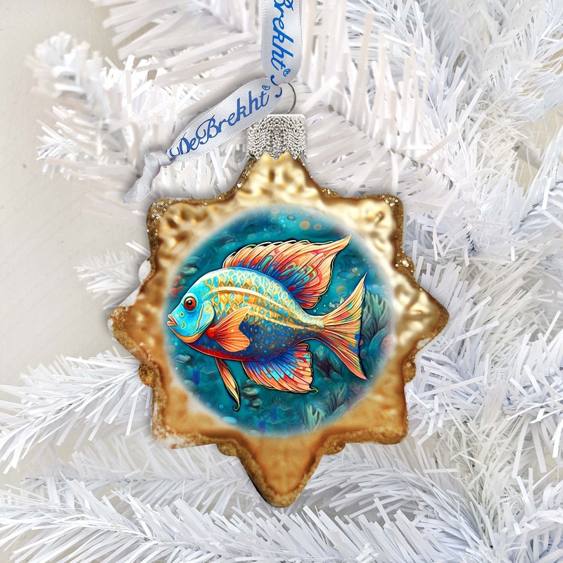 Holiday Coastal Ornament – Ocean Fish Keepsake Glass Ornaments by G. Debrekht – Coastal Holiday Decor – 777405