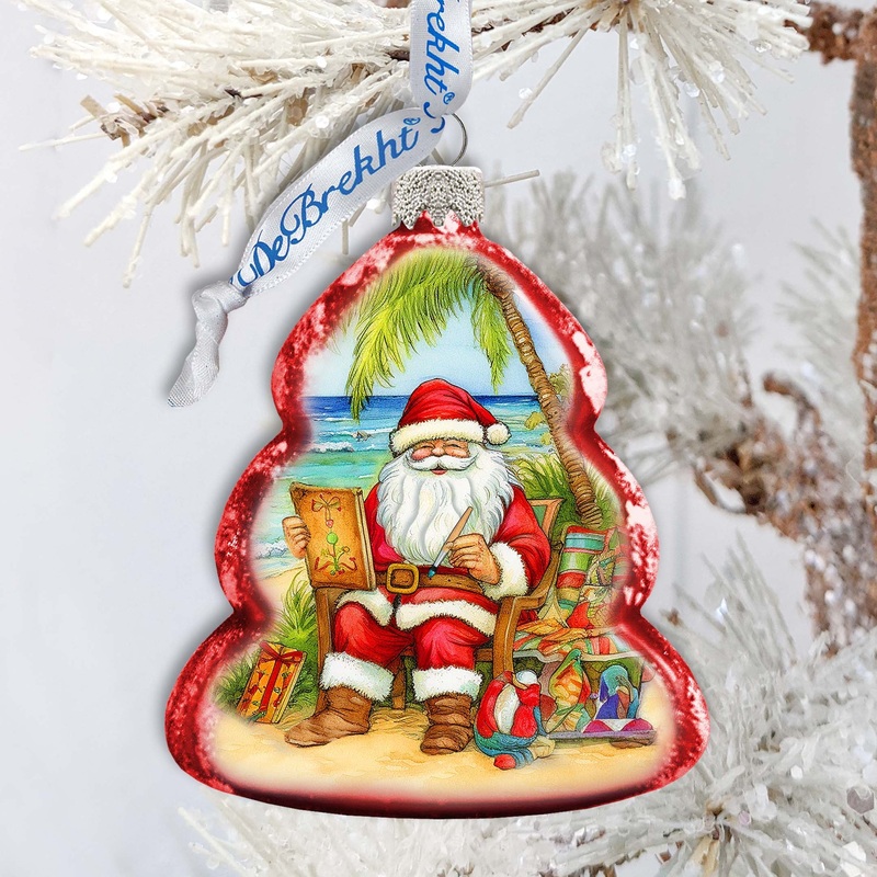 Holiday Coastal Ornament – Santa’s Artistry Keepsake Glass Ornaments by G. Debrekht – Christmas Decor – 777415