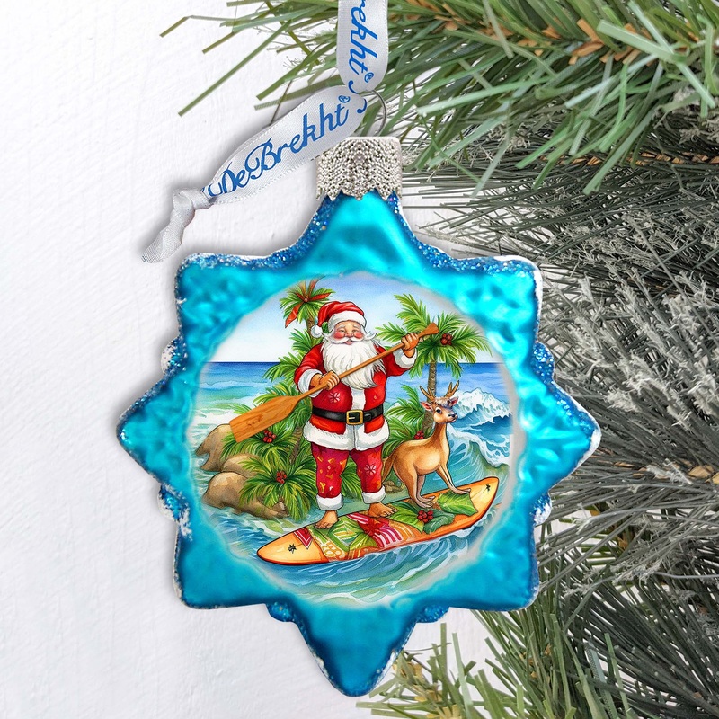 Holiday Coastal Ornament – Santa’s Surf Keepsake Glass Ornaments by G. Debrekht – Christmas Dcor – 777417