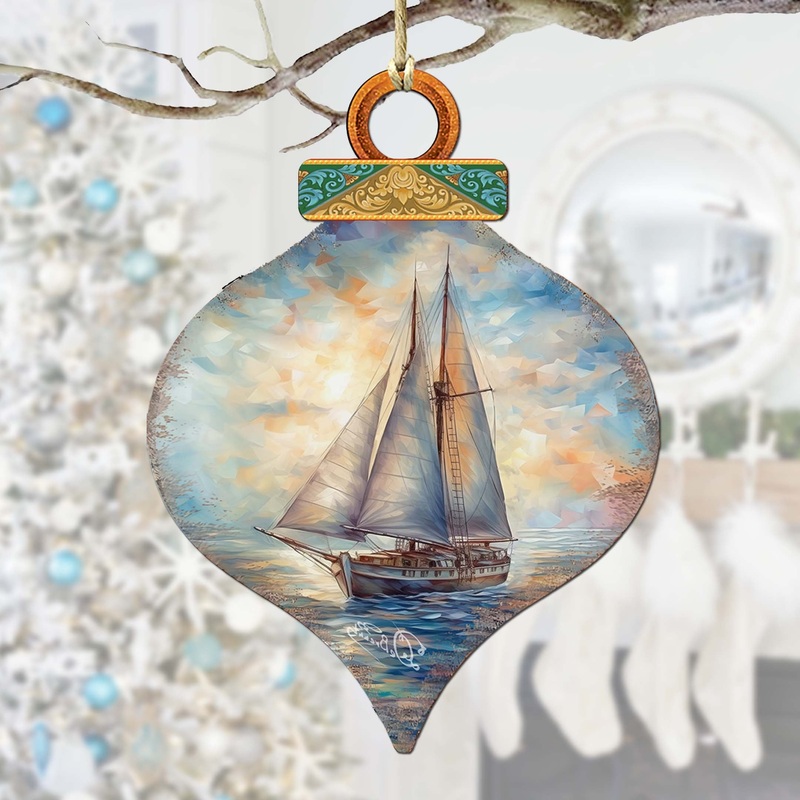 Holiday Coastal Ornaments – Sailboat Symphony Wooden Ornaments by  Coastal Holiday Decor – 8688172