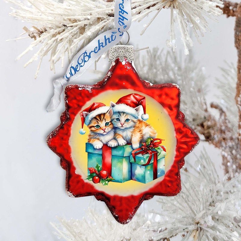 Holiday Ornaments – Kittens and Gifts Keepsake Glass Ornaments by G. Debrekht – Christmas Decor – 777402