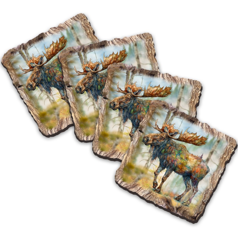 Moose Wooden Cork Coasters Gift Set of 4 by Nature Wonders Nature Wildlife Dcor  – 95390C-S4