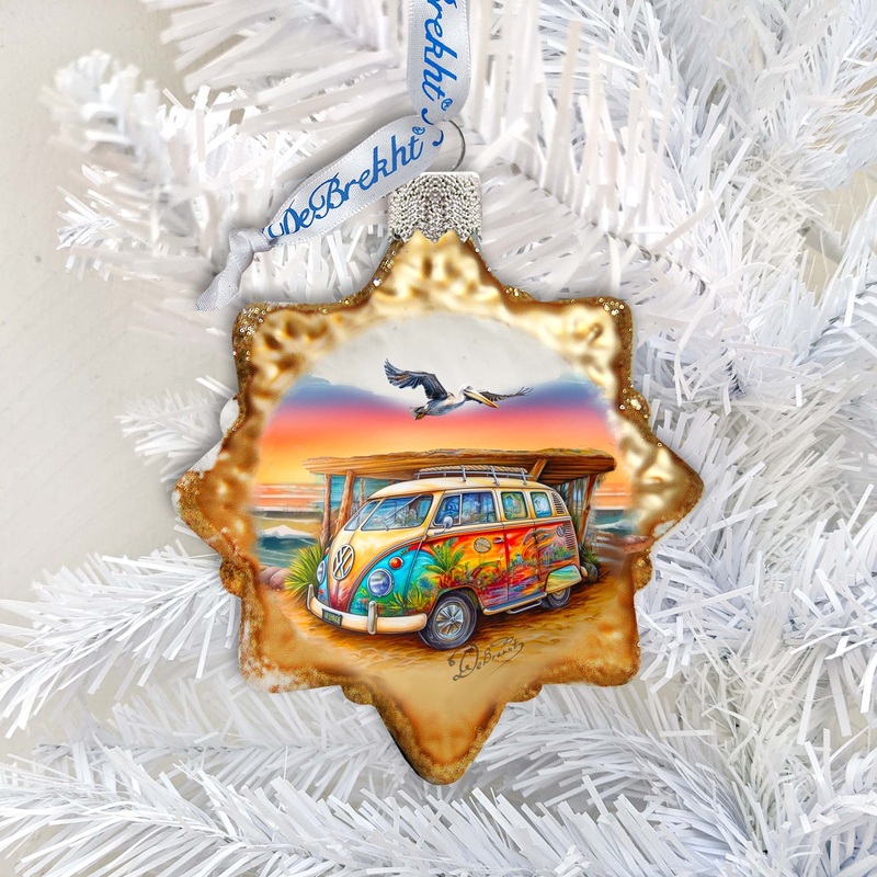 Nautical Christmas Decor – Beach Van Keepsake Glass Ornaments by G. Debrekht – Coastal Holiday Decor – 777395