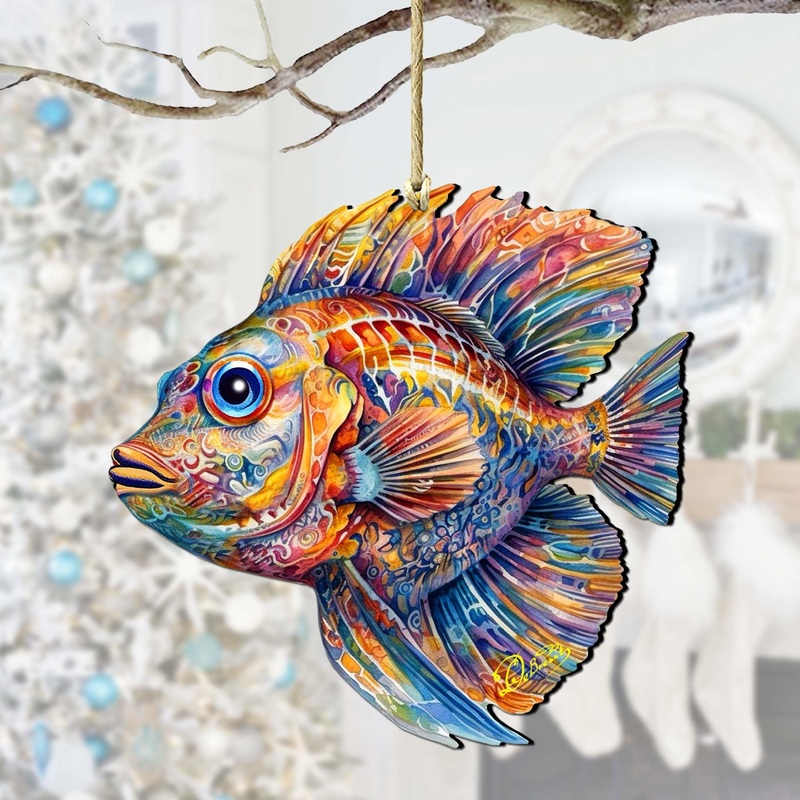 Nautical Christmas Decor – Colorful Fish Wooden Ornaments by  Coastal Holiday Decor – 8688193