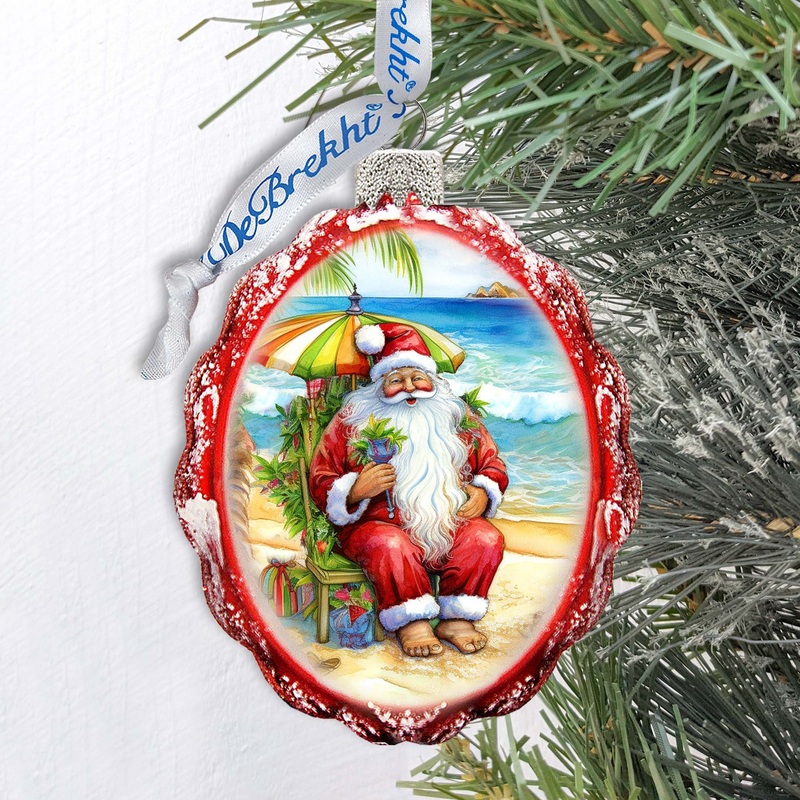Nautical Christmas Decor – Santa on the Beach Keepsake Glass Ornaments by G. Debrekht – Christmas Decor – 777413