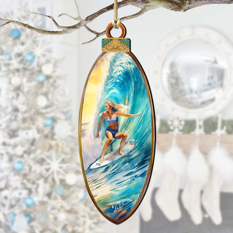 Nautical Christmas Decor – Surfer Girl’s Ride Wooden Ornaments by G. Debrekht Coastal Holiday Decor – 8688176