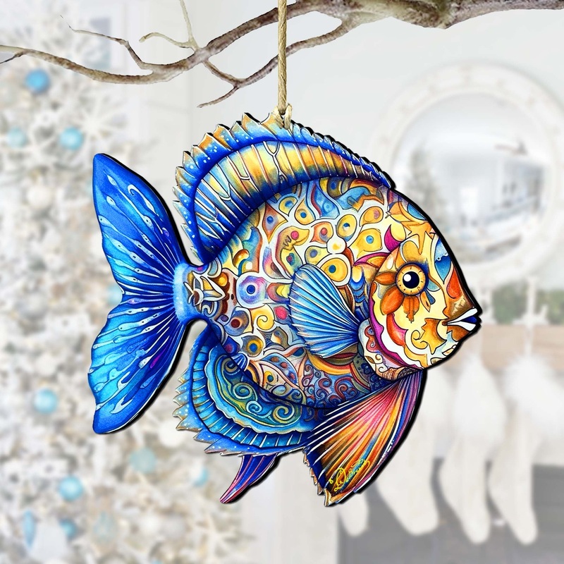 Nautical Christmas Ornaments – Oceanic Opal Fish Wooden Ornaments by G. Debrekht Coastal Holiday Decor – 8688302