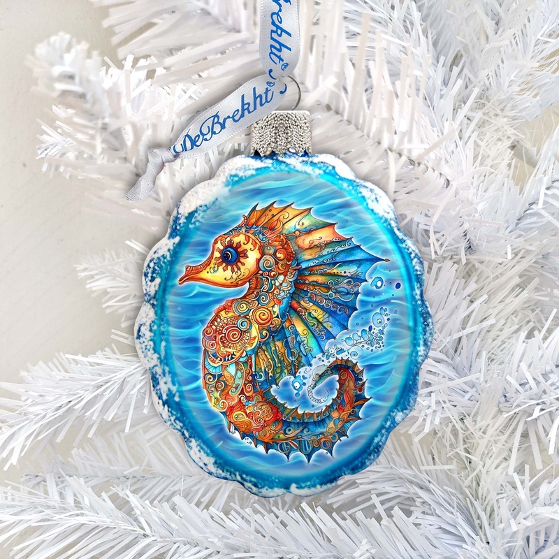 Nautical Christmas Ornaments – Rainbow Seahorse Keepsake Glass Ornaments by G. Debrekht – Christmas Decor – 777411