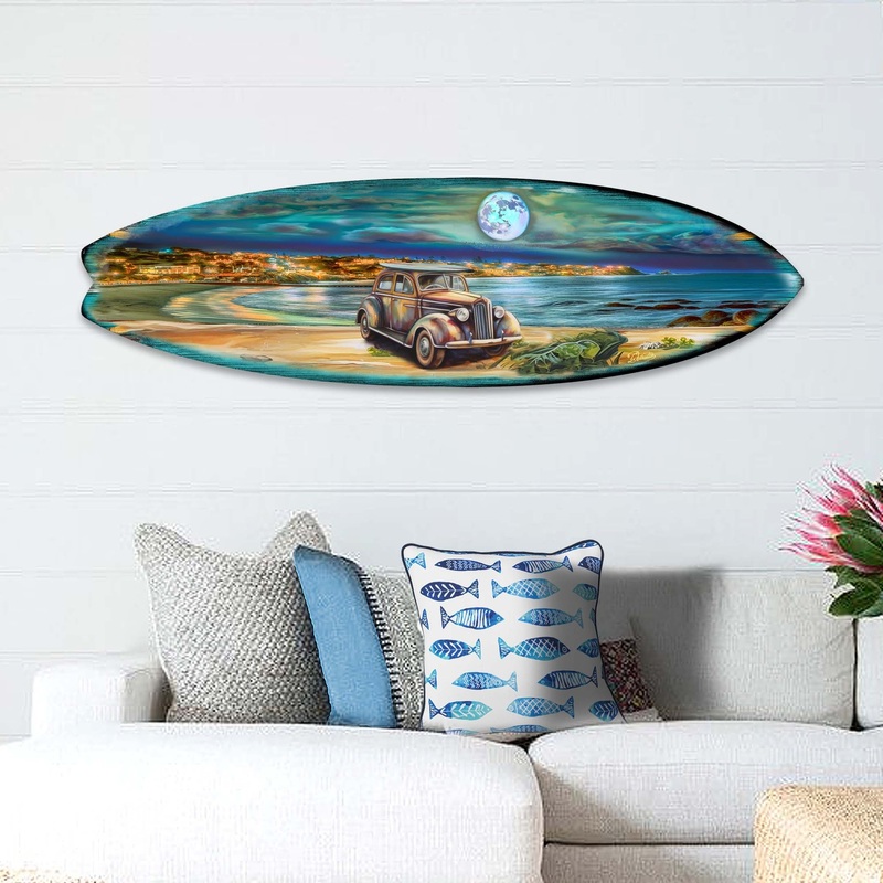 Night Beach Surfboard Coastal Wall Art by G. DeBrekht – Coastal Holiday Decor – 8490123HS