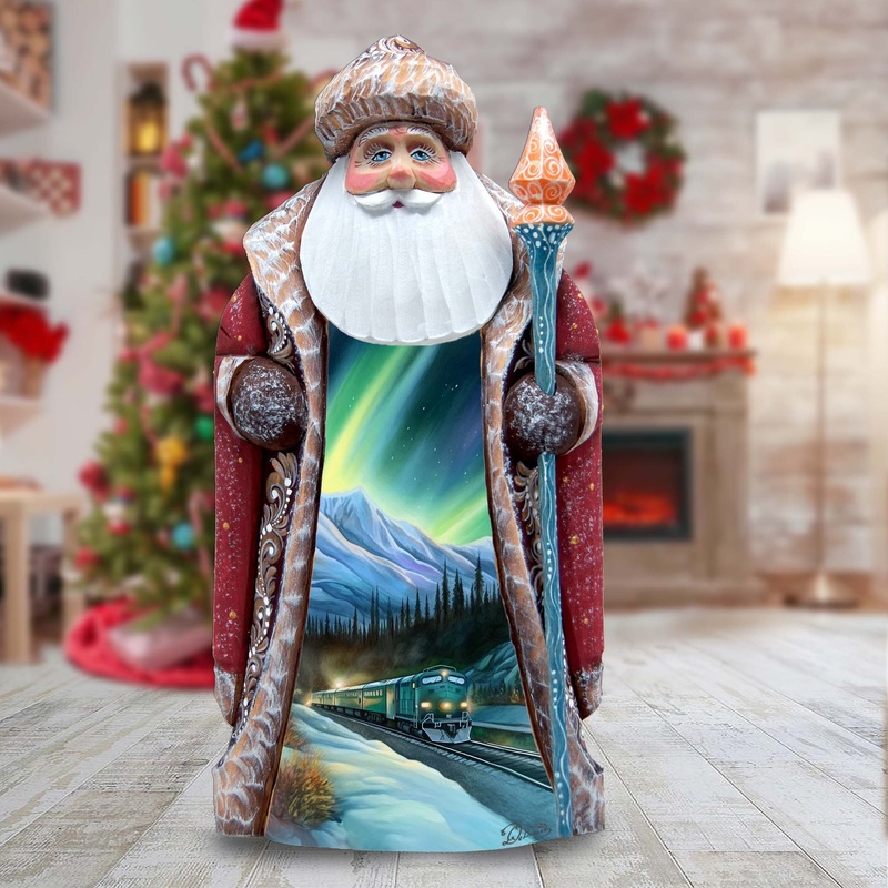 Nothern Lights Train Santa Hand-Painted WOODCARVED Masterpiece by G. DeBrekht – Christmas Dcor – 8202016