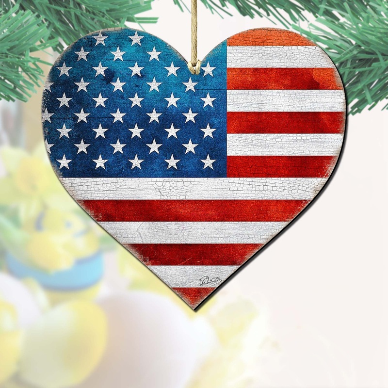 Patriotic Heart Wooden Ornaments – American Christmas Decor – 8187130-2