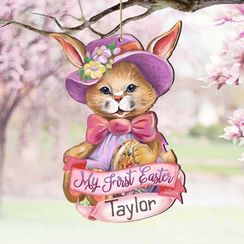 Personalized Baby Gift, Easter Wooden Ornament, Easter Basket Tag  – Baby Name My First Easter Bunny Wooden Ornaments by G. Debrekht Easter Spring Decor – 8652783P-24